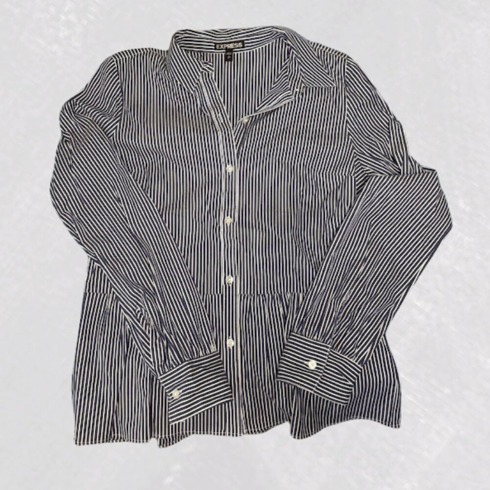 Express Striped Peplum Button Down